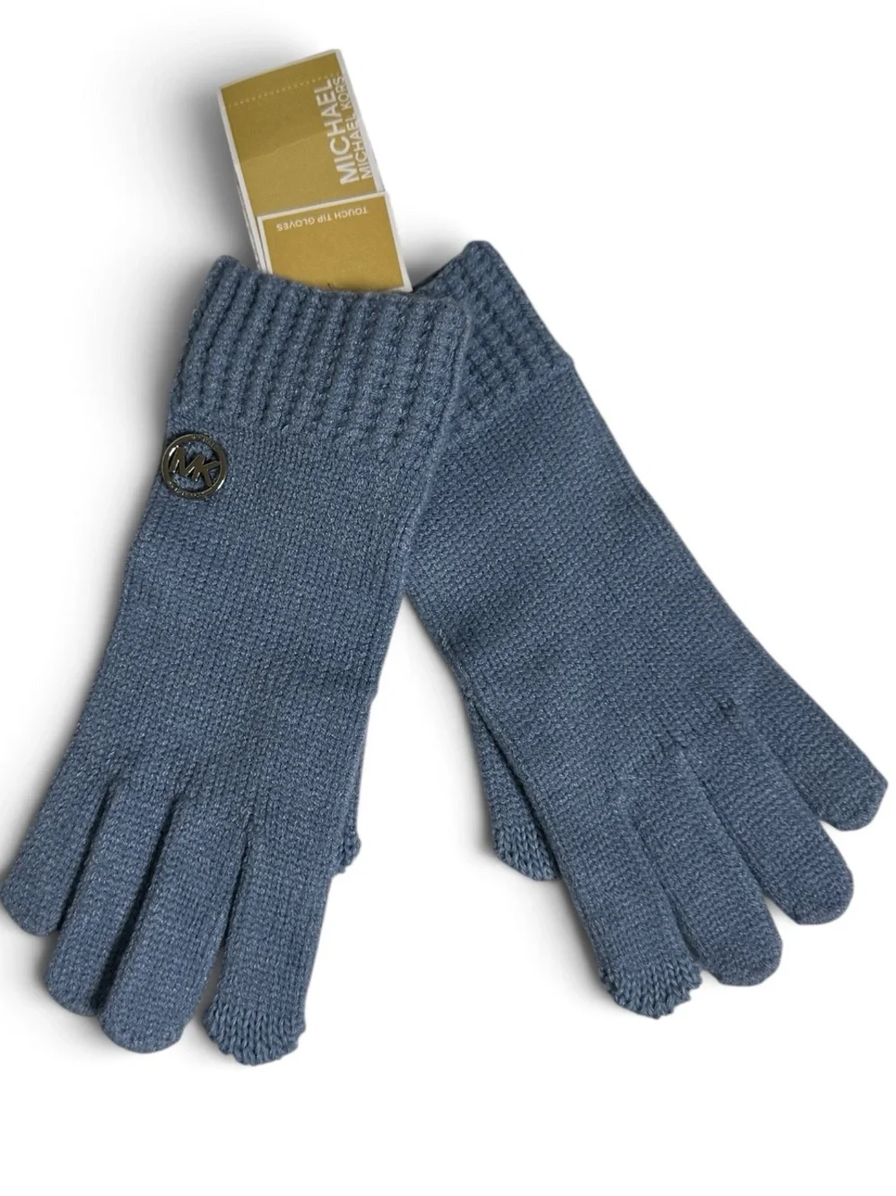 Michael Kors Heathered Blue Tech Touch Knit Gloves Silver Logo OS NWT